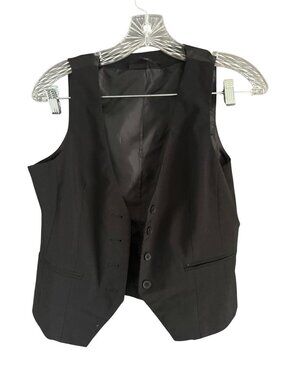 Black Tailored Vest‎ Button Front Sleeveless Suit Vest Attention Brand XS